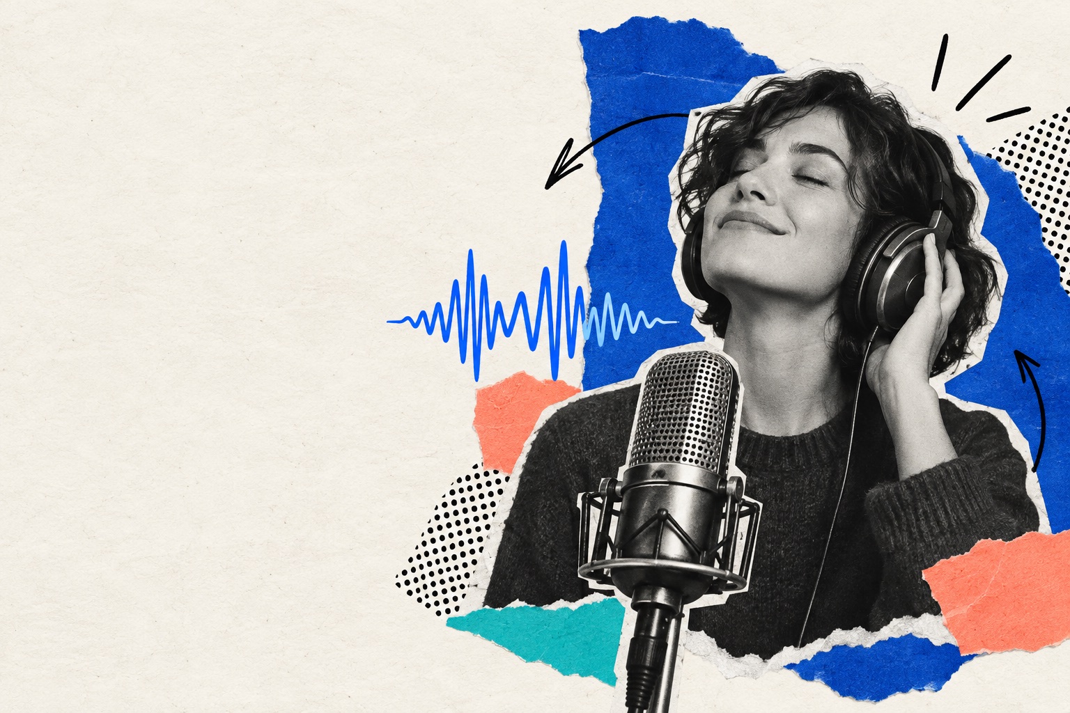 Editorial collage of people, documents and audio waves