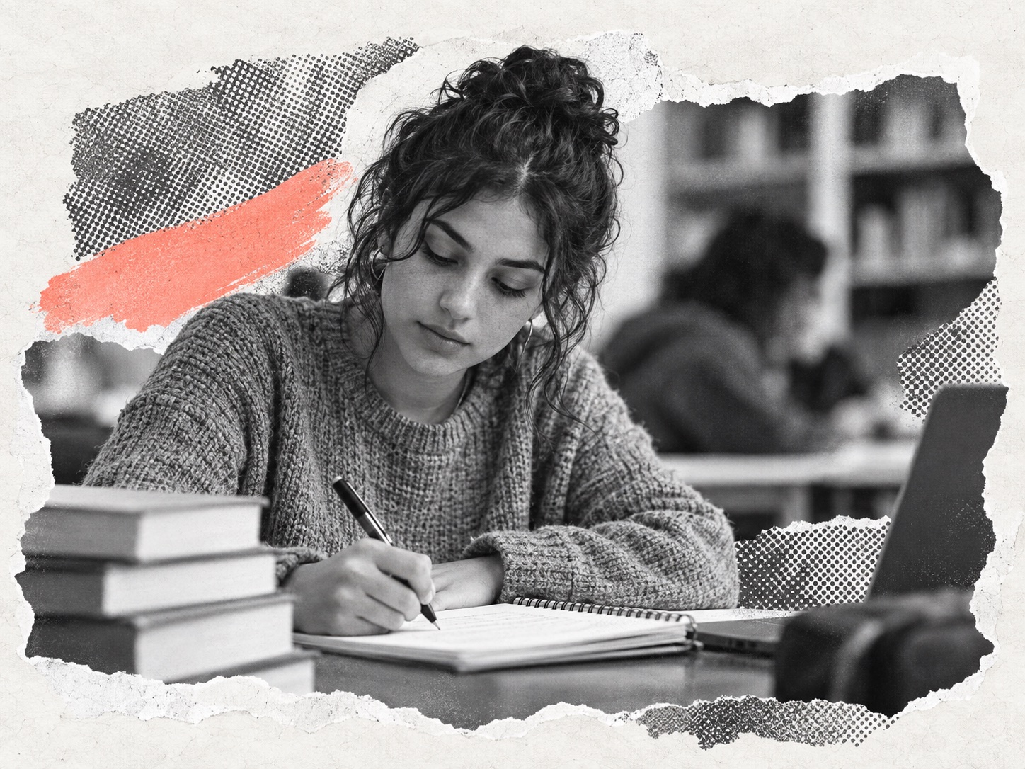 Estudiante tomando apuntes para definir el enfoque del audio